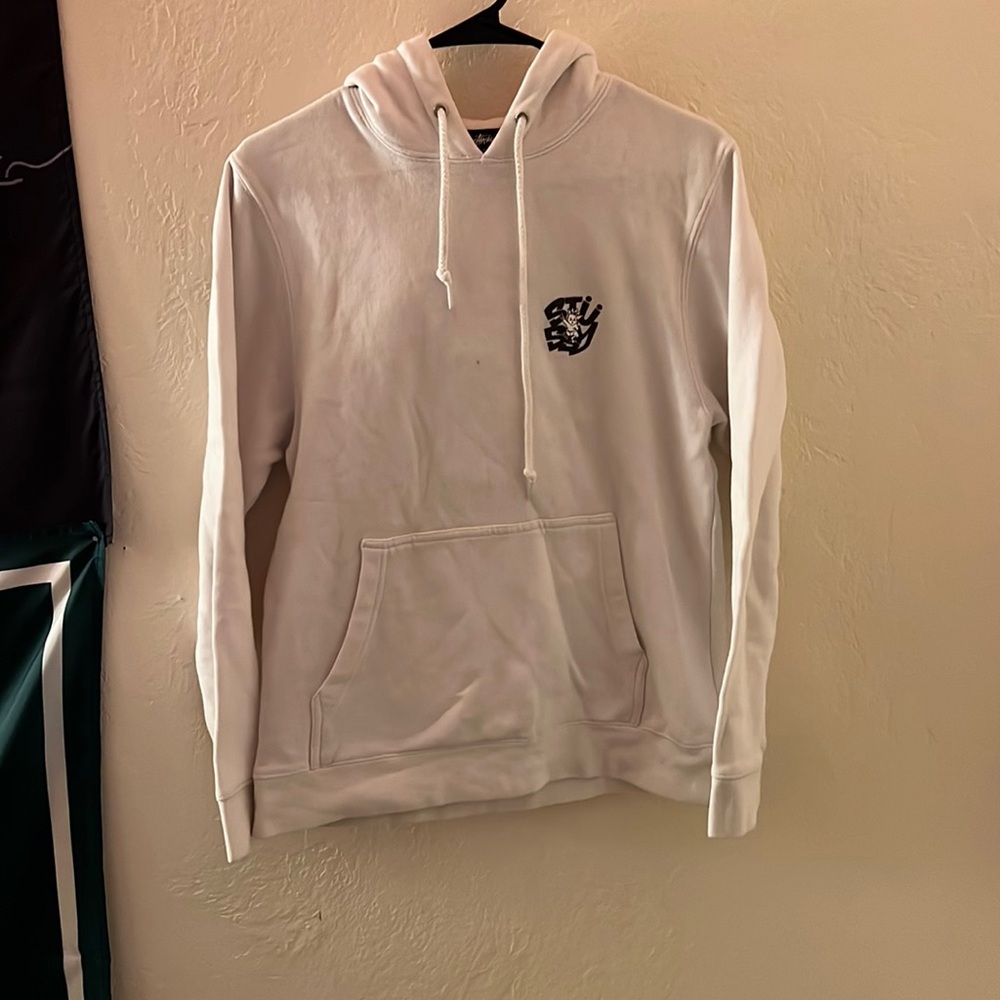 Vintage white stussy bad boy entertainment hoodie sweatshirt